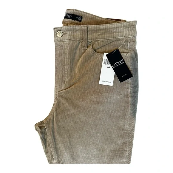 Ralph Lauren Women's Stretch Corduroy Mid-Rise Straight Pants Truffle color - Picture 8 of 10